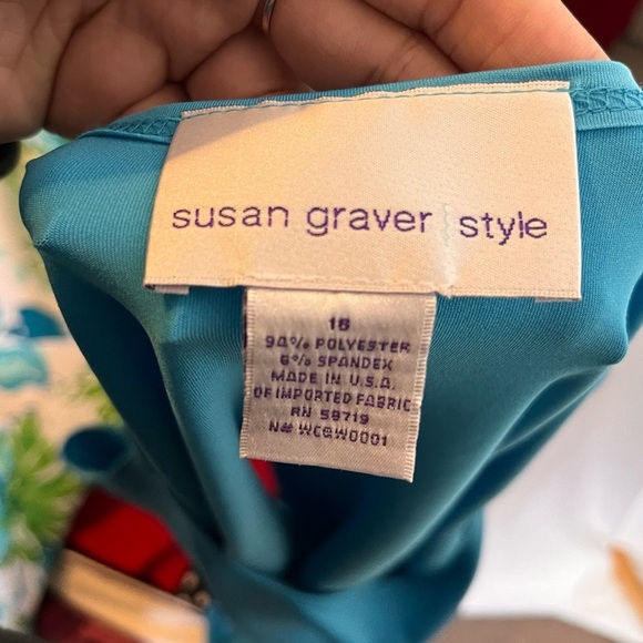 Susan Graver Blue and Green Floral Blazer Top Set - Picture 4 of 4